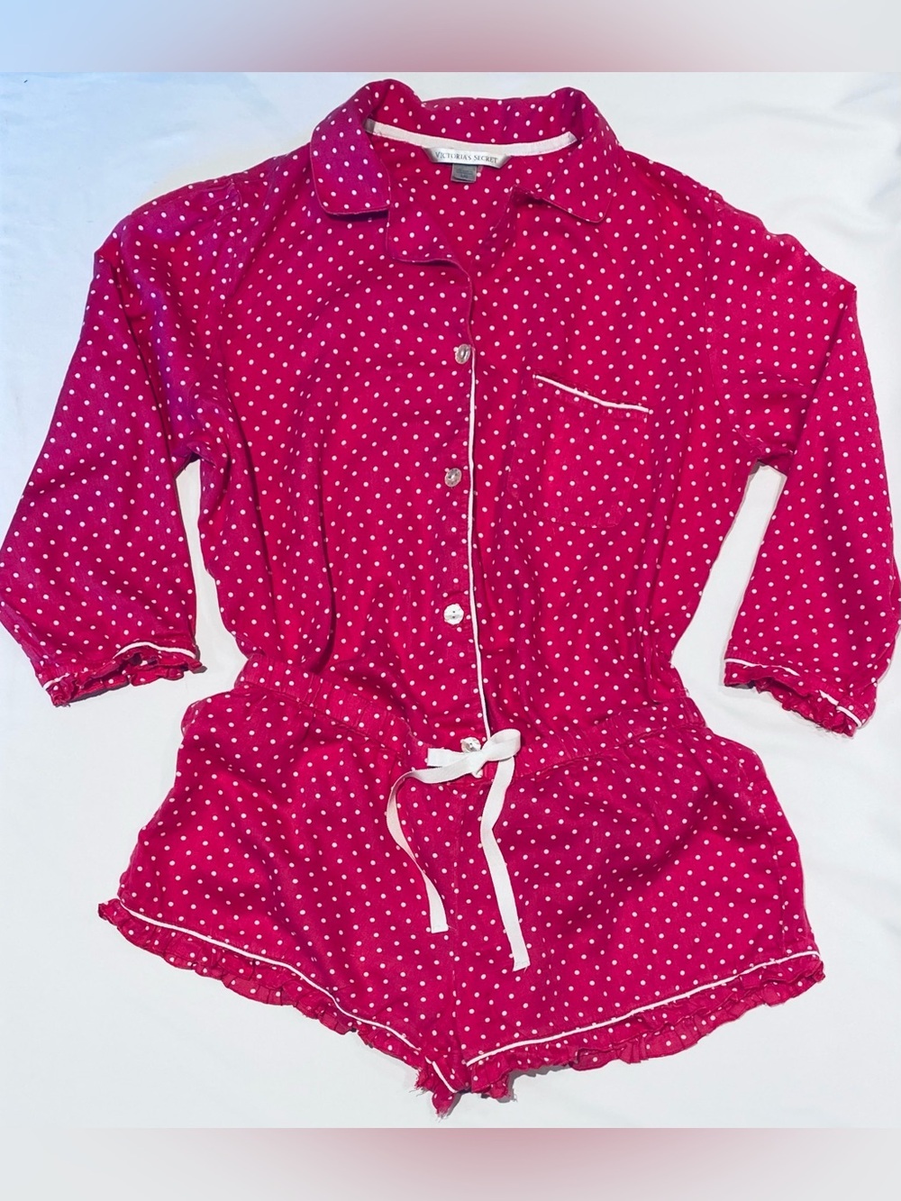 Victoria's Secret 100% Cotton Pink Polka Dot Pajama Short Set, size L